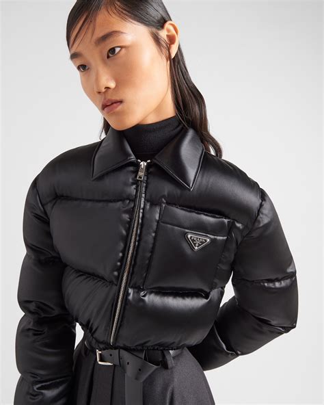 prada crop logo down jacket|Cropped down jacket in black .